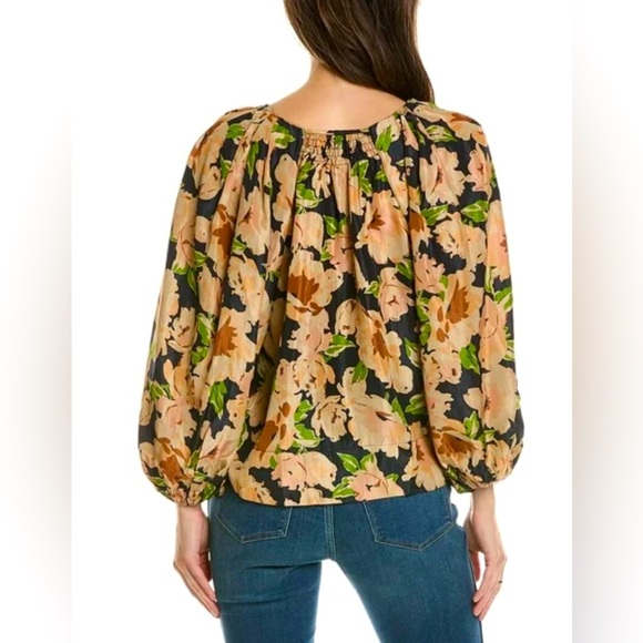 The Great. NWT Sz M “The Magpie” Floral Puff Sleeve Silk Blouse - Picture 2 of 2